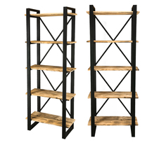 Стеллаж металлический напольный Mi Vida Loft черный деревянный 185x35x35