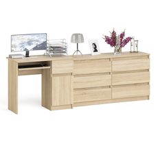 Комод СВК Мори МК1380.6 с компьютерным столом МС-1Пр дуб сонома, 228х50х77 см