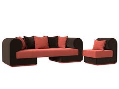 Набор Кипр-2 (диван, кресло) микровельвет коралловый/коричневый Лига Диванов