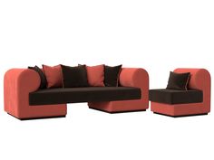 Набор Кипр-2 (диван, кресло) микровельвет коричневый/коралловый Лига Диванов