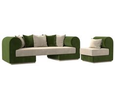 Набор Кипр-2 (диван, кресло) микровельвет бежевый/зеленый Лига Диванов