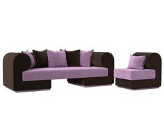 Набор Кипр-2 (диван, кресло) микровельвет сиреневый/коричневый Лига Диванов