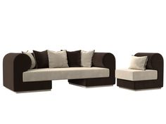 Набор Кипр-2 (диван, кресло) микровельвет бежевый/коричневый Лига Диванов