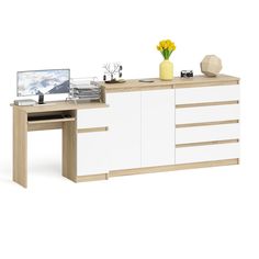 Комод-тумба СВК Мори 1600 и стол компьютерный МС-1Пр сонома/белый, 250х50х94 см