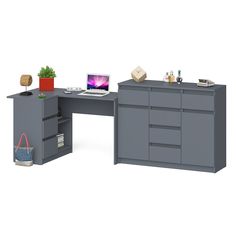 Тумба-комод СВК Мори 1200 с угловым столом МС-16Л графит, 245х85х94 см