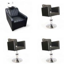 Парикмахерская мойка Фьюжн, Черный, Раковина черная глубокая, кресла 3 шт No Brand