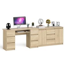 Комод-тумба СВК Мори МК1200.3 со столом двухтумбовым МС-2 дуб сонома, 256х50х77 см