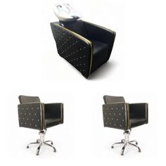 Парикмахерское кресло Голдиум, 2 кресла, 1 мойка глубокая черная раковина No Brand