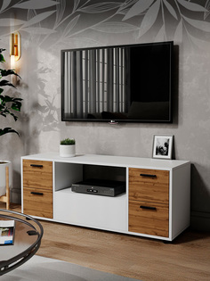 Тумба под ТВ DomA MODUL 1150, 1390470, белый/дуб вотан