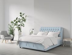 Двуспальная кровать ARMOS с ПМ Ellen 3 Велюр Teddy 028 голубой 160х200