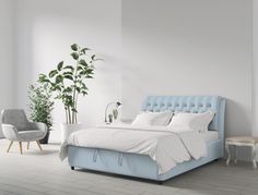 Двуспальная кровать Армос Ellen-3 180х200 с ПМ, Велюр Teddy 028 Голубой Armos
