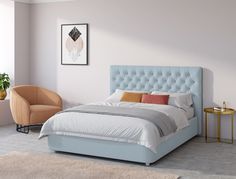 Двуспальная кровать ARMOS без ПМ Sabrina Велюр Teddy 028 голубой 160х200
