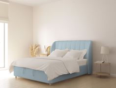 Двуспальная кровать ARMOS с ПМ Jane Велюр Teddy 028 голубой 140х200