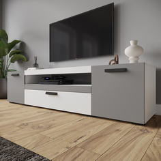 Тумба под телевизор напольная Глория 1900х469х459 мм белый/серый графит No Brand