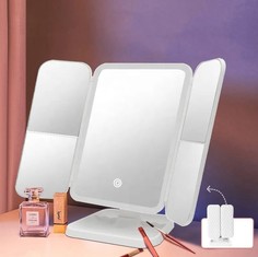 Складное сенсорное зеркало со светодиодной подсветкой с увеличением белое No Brand