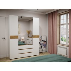Шкаф 4х ств с зеркалом Мечта, 1600х510х2108, Белый/Крафт золотой No Brand