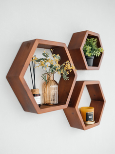 Полка настенная Made By Dad Соты, комплект 3 шт, коричневый