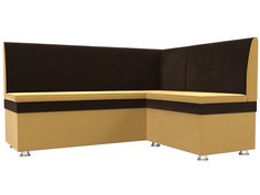 Диван кухонный Лига Диванов Уют правый угол 150x125x88, микровельвет, желтый/коричневый