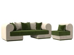 Набор Кипр-2 (диван, кресло) микровельвет зеленый/бежевый Лига Диванов