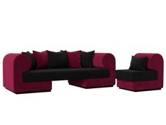 Набор Кипр-2 (диван, кресло) микровельвет черный/бордовый Лига Диванов