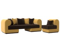 Набор Кипр-2 (диван, кресло) микровельвет коричневый/желтый Лига Диванов