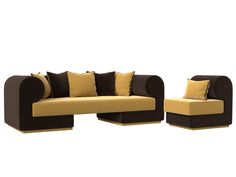 Набор Кипр-2 (диван, кресло) микровельвет желтый/коричневый Лига Диванов