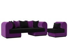 Набор Кипр-2 (диван, кресло) микровельвет черный/фиолетовый Лига Диванов