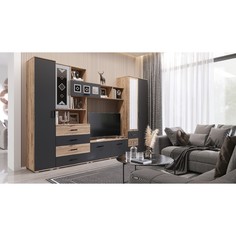 Гостиная Белла с шкафом и комодом, 3200х470х2120, Графит/Дуб крафт Фабрика МИФ