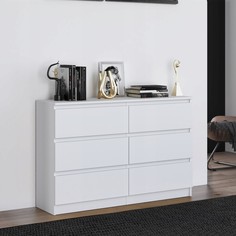 Комод Вена 6 ящиков, 120х40х77 см, шариковые направляющие, белый No Brand