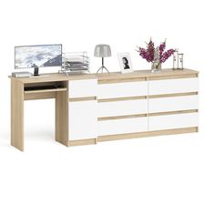 Комод СВК Мори МК1380.6 с компьютерным столом МС-1Пр сонома/белый, 228х50х77 см