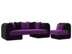 Набор Кипр-2 (диван, кресло) микровельвет фиолетовый/черный Лига Диванов