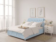 Двуспальная кровать ARMOS без ПМ Ellen 2 Велюр Teddy 028 голубой 160х200