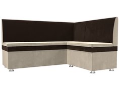 Диван кухонный Лига Диванов Уют правый угол 150x125x88, микровельвет, бежевый/коричневый
