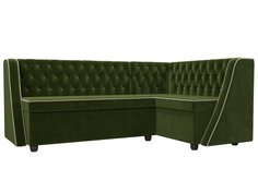 Диван кухонный Лига Диванов Лофт правый угол 197x136x85, микровельвет, зеленый/бежевый