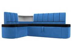 Диван кухонный Лига Диванов Тефида левый угол 207x146x86, велюр, черный/голубой