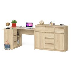 Тумба-комод СВК Мори 1200 с угловым столом МС-16Л дуб сонома, 245х85х94 см