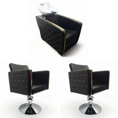 Парикмахерская мойка Голдиум, Черный, Раковина черная глубокая, кресла 2 шт No Brand