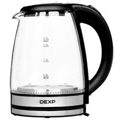 Чайник электрический DEXP GP1800 1.8 л прозрачный, серебристый, черный