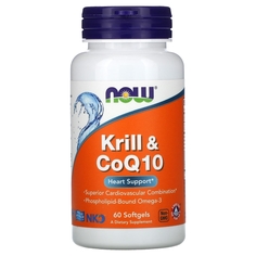 Масло криля + Коэнзим Q10 NOW krill oil, Coq10 heart support 60 капсул