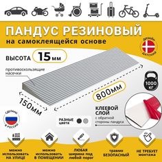 Пандус РЕТАЙЛ Рубеж для порогов высотой 1,5 см, 15х800х150 мм, самоклеящаяся основа, серый