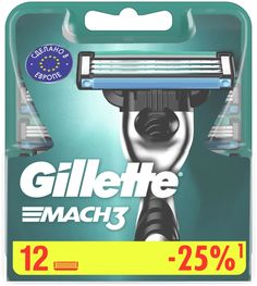 Gillette Сменные Кассеты Mach3 для Мужской Бритвы, 12 шт