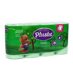 Туалетная бумага Plushe Classic Зелёное яблоко 2 слоя, 8 рулонов