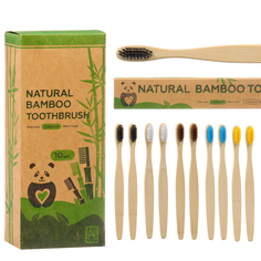 Зубная щетка Bio Eco бамбуковая средняя, микс цветов, 10 шт