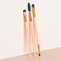 Набор кистей для макияжа, 3 предмета, цвет розовый No Brand