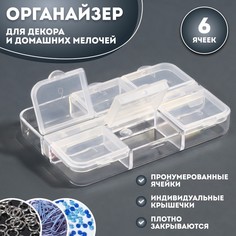 Органайзер для декора, 6 ячеек, 5,3x7,5x1,3 см, цвет прозрачный, (3шт.) Queen Fair