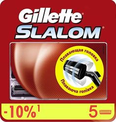 Сменные Кассеты Gillette Slalom Для Мужской Бритвы, 5 шт, с 2 лезвиями