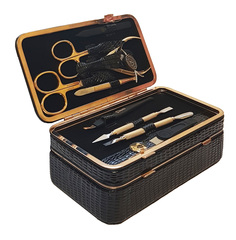 Маникюрный набор Zinger MS-1205-801 G, золотистые инструменты, 9 предметов, чёрный