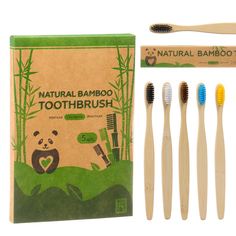 Зубная щетка Bio Eco бамбуковая средняя, микс цветов, 5 шт