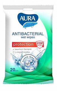 Влажные салфетки AURA FAMILY для всей семьи с антибактериальным эффектом 20шт