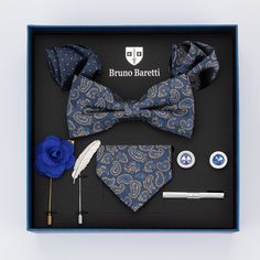 Комплект (галстук, бабочка, платки, запонки) мужской Bruno Baretti темно-синий/коричневый